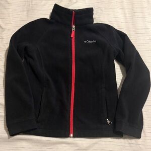 Columbia Black Jacket with Vibrant Red Zipper